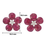 Invisible Set Minimal Ruby Diamond Flower Earrings Elegant Subtle Sparkle with a Touch of Color