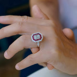 Pie cut diamond ring with ruby & diamonds