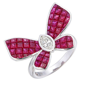 AR1329 Dazzling Invisible Set Butterfly Ring Featuring Ruby & Diamonds