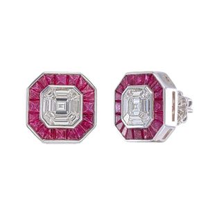 Classy Piecut Diamond Earrings with Invisible Ruby For Stylish Women & Girls