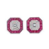 Exquisite Piecut Diamond Earrings with Invisible Set Ruby