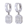 TE022 1 ct Face-Up Each Emerald Cut FVVS Diamond Bezel Set Earrings French Wire Drop Dangle Design in 18K Gold