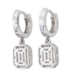 TE022 1 ct Face-Up Each Emerald Cut FVVS Diamond Bezel Set Earrings French Wire Drop Dangle Design in 18K Gold