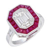 Pie cut diamond ring with Ruby halo
