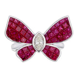 Butterfly Ring with Invisible Set Ruby Diamonds A Sparkling Elegant Design Symbolizing Freedom and Beauty