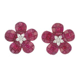 Invisible Set Minimal Ruby Diamond Flower Earrings Elegant Subtle Sparkle with a Touch of Color