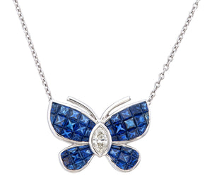 Invisible Set Blue Sapphire Butterfly Necklace for Women and Girls