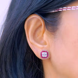 Luxurious Piecut Diamond Earrings Featuring Invisible Set Ruby