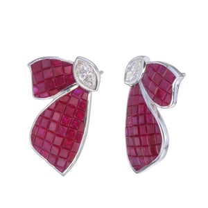 Luxurious Ruby Butterfly Earrings in Invisible Setting for Women and Girls