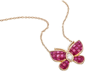 Luxury Invisible Set Ruby Butterfly Necklace for Stylish Women and Girls
