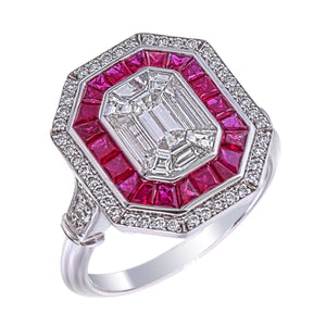 Sophisticated Pie Cut Diamond Ring Adorned with Ruby & Diamonds