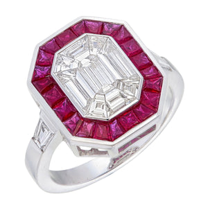 Sophisticated Ruby Halo Pie Cut Diamond Ring Perfect for Women and Girls