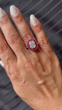 Pie cut diamond ring with Ruby halo