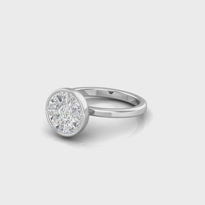 TR065 - Elegant Pizza Cut Diamond Ring Featuring Round Diamond Illusion Bezel Setting
