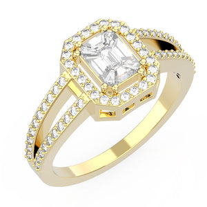 Luxurious TR004 Emerald Cut Illusion Setting Diamond Ring