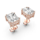 TE011 - 18k Step Cut Mosaic Diamond Stud Earrings for Women and Girls