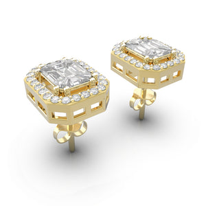 TE013 - 18k Emerald Cut Illusion Setting Diamond Earrings for Women & Girls