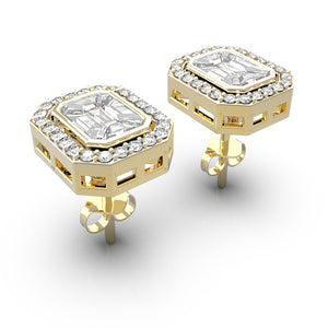 TE014 - 18k Emerald Cut Diamond Earrings for Women and Girls